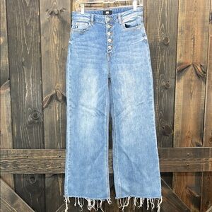 l&m Black Label Jeans 7 Wide Leg Frayed Fringe Hem Stretch Denim High Rise Boho